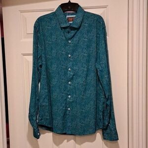 Consequence Men's Size L Slim Fit Long Sleeve Dress Shirt Blue Paisley Print